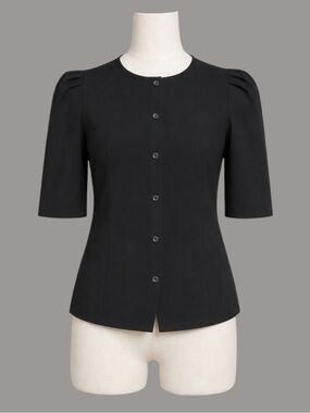 Miu Miu Black Puff Sleeve Button Up Blouse Made In Italy